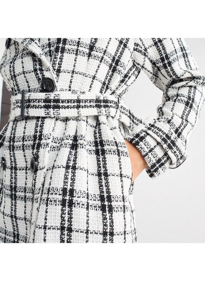 FAV Checked Trench Coat with Belt and Notch Lapel  - Image 4