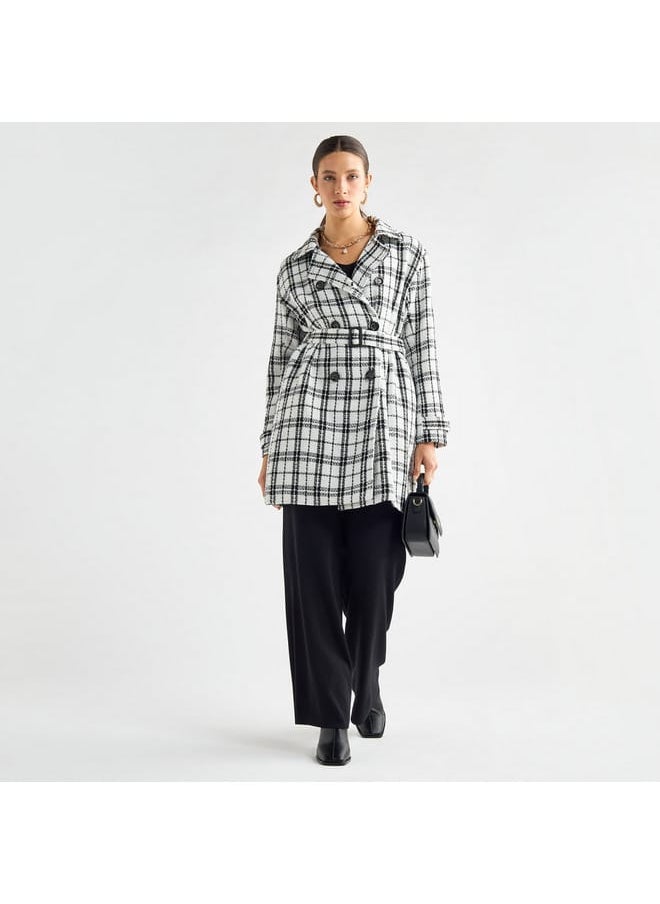 FAV Checked Trench Coat with Belt and Notch Lapel  - Image 2