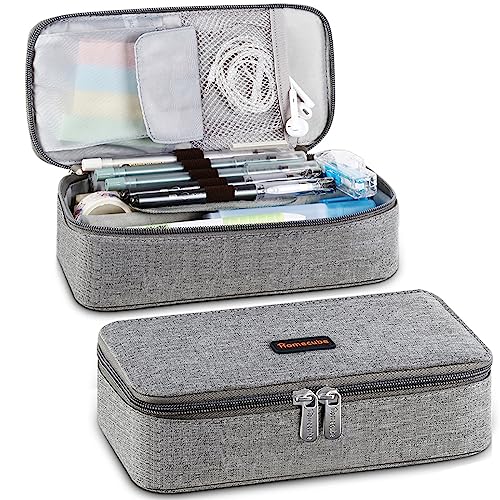 Homecube Pencil Case Capacious Pen Pencil Holder Box Makeup Pens Pouch Oxford Cloth Bag Large Storage Stationery Organizer with Zipper for School & Office - Gray - Image 1