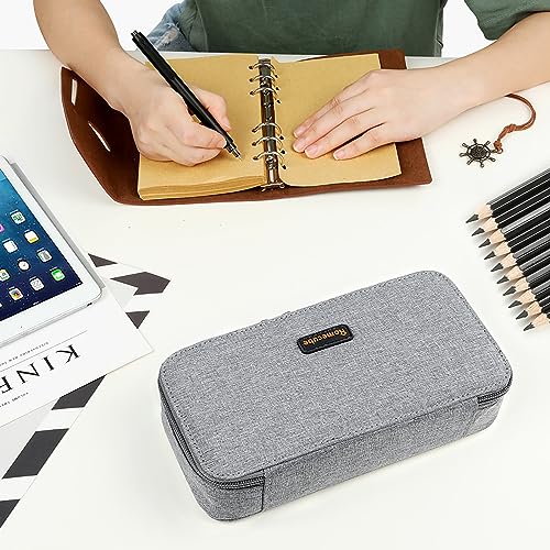 Homecube Pencil Case Capacious Pen Pencil Holder Box Makeup Pens Pouch Oxford Cloth Bag Large Storage Stationery Organizer with Zipper for School & Office - Gray - Image 2
