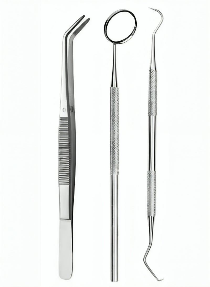 TNM Dental Examination Instrument Set – Mirror, Explorer Probe & Dressing Tweezers (Disposable / Reusable) - Image 1