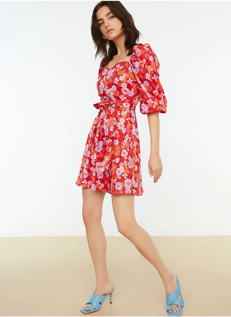 trendyol Balloon Sleeve Floral Print Dress