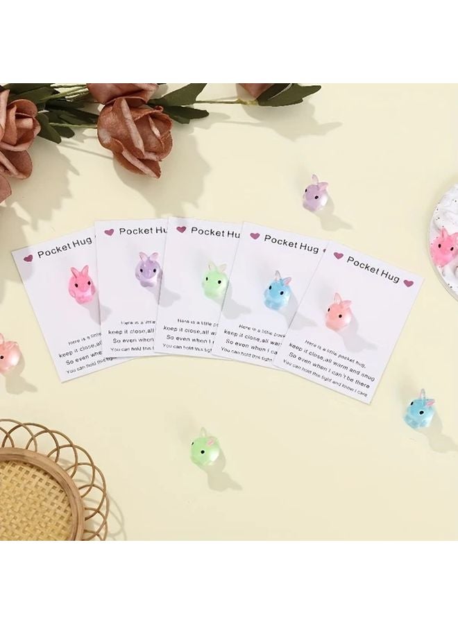 10pcs Random Color Glow In The Dark Easter Bunny Pocket Hugs With Inspirational Cards - Image 3