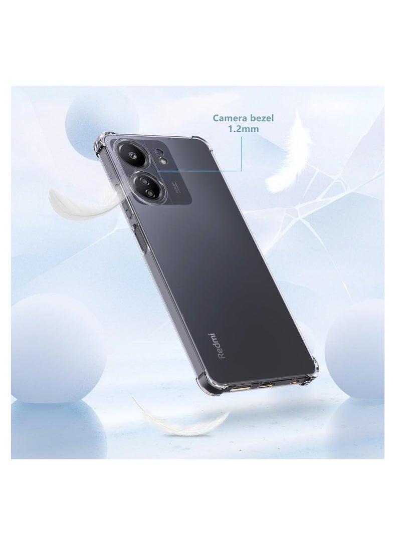 (REDMI 13C 4g) Clear Case Soft TPU Silicone Bumper Reinforced Corner Full Camera Protection Cover for Redmi 13C Poco C65
