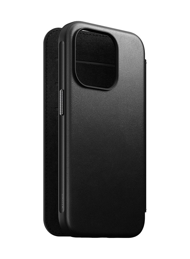 NOMAD حافظة آيفون 15 برو متوافقة مع MagSafe وشحن لاسلكي، حافظة جلدية، 3 فتحات بطاقات. واقي 360° أسود - Image 3