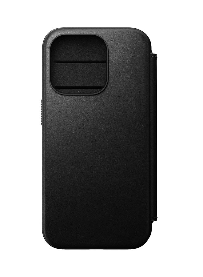 NOMAD حافظة آيفون 15 برو متوافقة مع MagSafe وشحن لاسلكي، حافظة جلدية، 3 فتحات بطاقات. واقي 360° أسود - Image 1