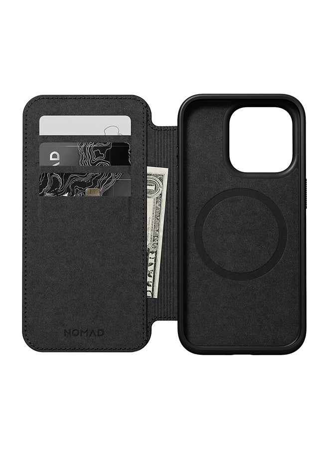 NOMAD حافظة آيفون 15 برو متوافقة مع MagSafe وشحن لاسلكي، حافظة جلدية، 3 فتحات بطاقات. واقي 360° أسود - Image 4