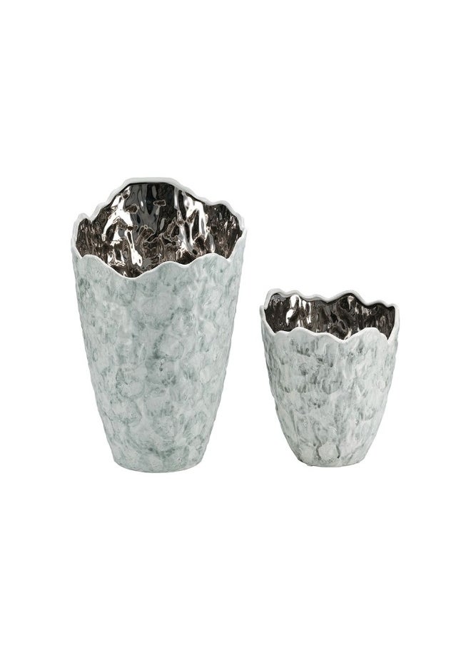 DANUBE HOME Danube Home Norwich Ceramic Abstract Textured Vase - 26X26X42.5Cm |Elegant Silver Home Decor Collection For Fresh Flowers Decoration Durable High-Quality Ceramic Vase Decorative Home Accessories  - Image 3