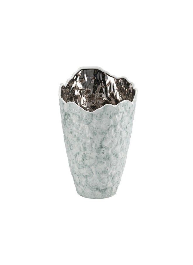 DANUBE HOME Danube Home Norwich Ceramic Abstract Textured Vase - 26X26X42.5Cm |Elegant Silver Home Decor Collection For Fresh Flowers Decoration Durable High-Quality Ceramic Vase Decorative Home Accessories  - Image 2
