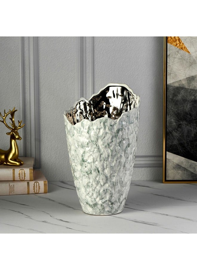 DANUBE HOME Danube Home Norwich Ceramic Abstract Textured Vase - 26X26X42.5Cm |Elegant Silver Home Decor Collection For Fresh Flowers Decoration Durable High-Quality Ceramic Vase Decorative Home Accessories  - Image 1