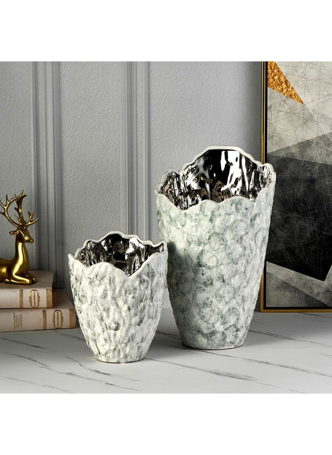 DANUBE HOME Danube Home Norwich Ceramic Abstract Textured Vase - 26X26X42.5Cm |Elegant Silver Home Decor Collection For Fresh Flowers Decoration Durable High-Quality Ceramic Vase Decorative Home Accessories  - Image 4