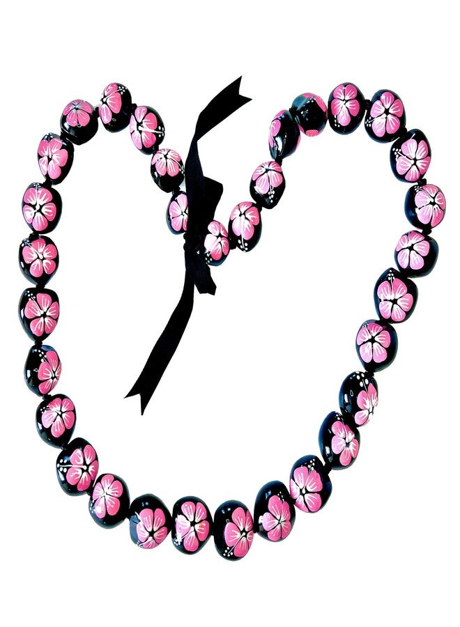 Zero Gravity Hawaii Hawaiian Jewelry 32" Pink Hibiscus Flower Kukui Nut Graduation Lei Necklace - Image 1