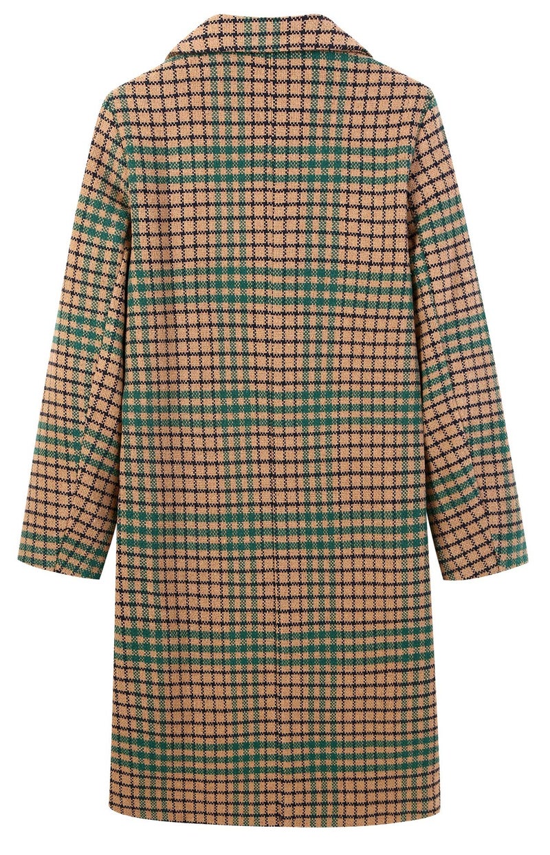 CHARTOU Women's Winter Oversize Lapel Collar Woolen Plaid Double Breasted Long Peacoat Jacket (XX-Large, Green) - Image 2