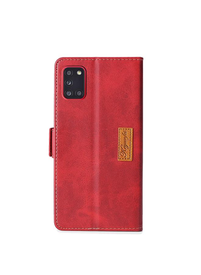 اس-توب جراب لهاتف Samsung Galaxy A31 بتصميم كلاسيكي بلون متباين مع مشبك جانبي وغطاء جلدي قلاب أفقي مع حامل وفتحات للبطاقات ومحفظة - Image 3