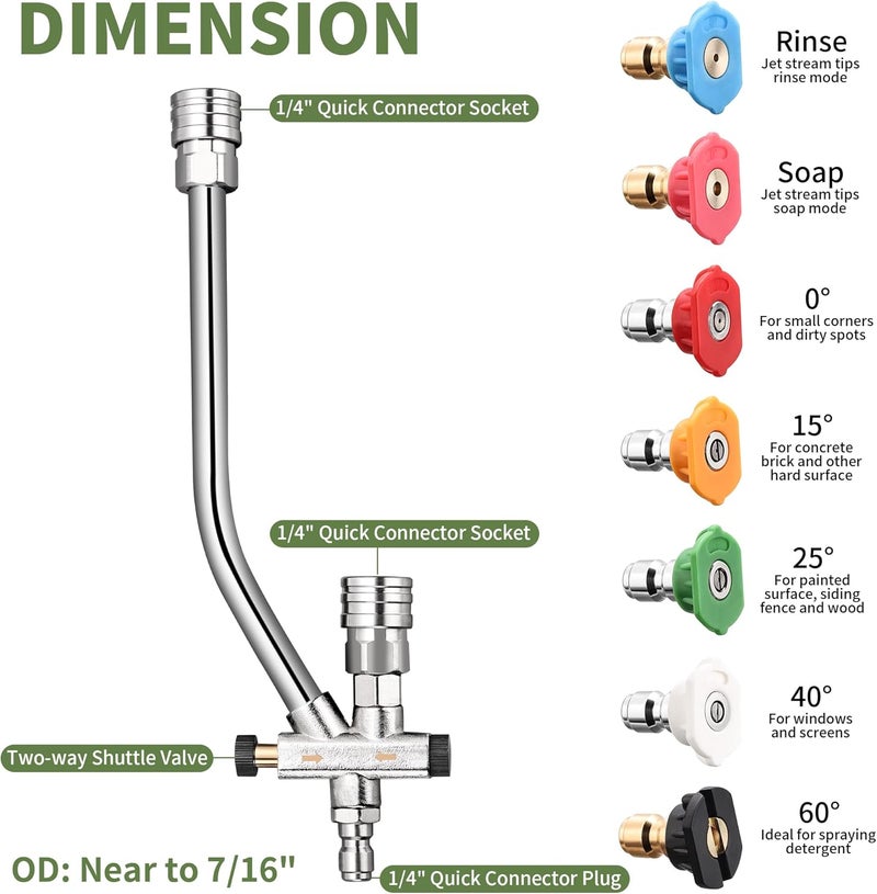 balabulala Dual Connector Accessory with Pressure Washer Foam Cannon, Pressure Washer Double Tip Attachment for Foam Blaster with with 5 Power Washer Sprayer Nozzles, 1/4" Quick Connect, 3600 PSI - Image 4