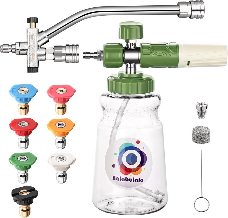 balabulala Dual Connector Accessory with Pressure Washer Foam Cannon, Pressure Washer Double Tip Attachment for Foam Blaster with with 5 Power Washer Sprayer Nozzles, 1/4" Quick Connect, 3600 PSI - Image 1