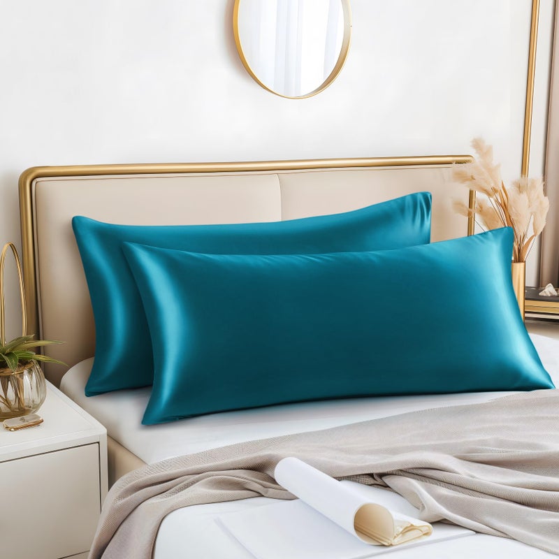 بيديليت غطاء وسادة الجسم بديليت غطاء وسادة الساتان للشعر والجلد الناعم الناعم والبريد وسادة وسادة 2 عبوة حريري حريري كامل غطاء وسادة طويلة (20 "" x54 "حجم الجسم teal) teal) - Image 2