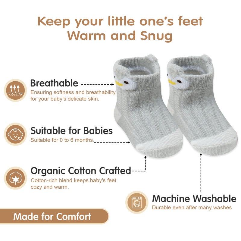 infancie Organic Cotton GOTS Certified Baby Socks 0-6 Months Soft for Infants, Comfortable and Breathable, Newborn 7 Pair Socks for Girls & boys Lightweight and Cozy for Daily Wear Animal Design - Image 3