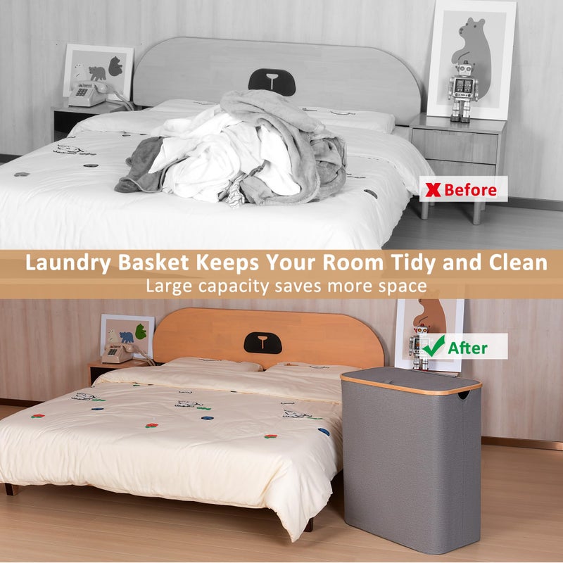 iEGrow 150L Laundry Hamper with Lid-Large Laundry Basket with Bamboo Handles, Grey Hampers for Laundry, Dirty Clothes Hamper with 2 Removable Inner Bags for Clothes Toys Towels - Image 5