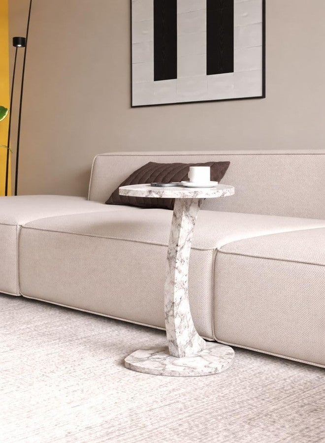 Furpinea C Shaped Triangular Top Table for Couch Small Places, Space Saver Sheild Top Side Table for Sofa and Bedside with Wheels, Coffee and Eating Snack for Living Room, Office (White Marble) - Image 5