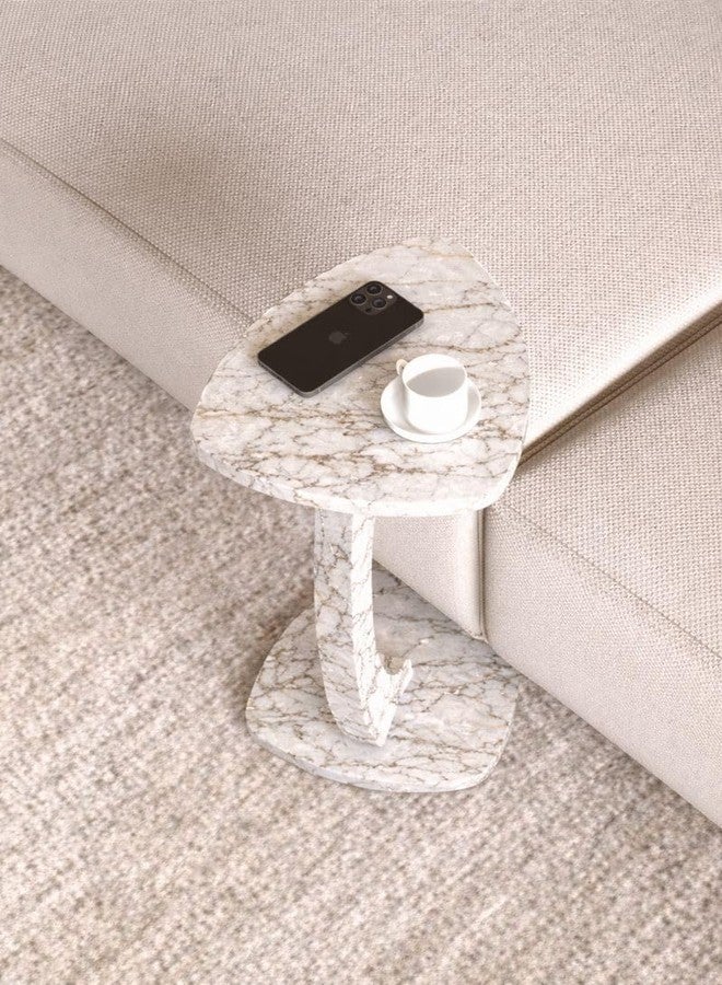 Furpinea C Shaped Triangular Top Table for Couch Small Places, Space Saver Sheild Top Side Table for Sofa and Bedside with Wheels, Coffee and Eating Snack for Living Room, Office (White Marble) - Image 4