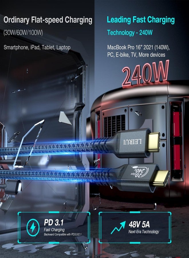 LEIRUI كابل USB C طويل إلى USB C 240 واط شحن سريع، كابل نقل بيانات عالي السرعة 20 جيجابت في الثانية 4K@144Hz/60Hz 8K@30Hz متوافق مع شاشة نوع C مع Thunderbolt 3/4، ماك بوك برو، سامسونج S23 - Image 2