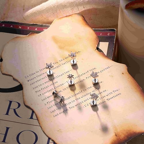 KRFY Silver Flat Back Stud Earrings for Women - Small Hypoallergenic 925 Sterling Silver Post Cartilage Earring 14K Gold Plated Dainty Tiny Cubic Zirconia Studs Earrings Helix Piercing Jewelry Stud Earrings for Women - Image 2