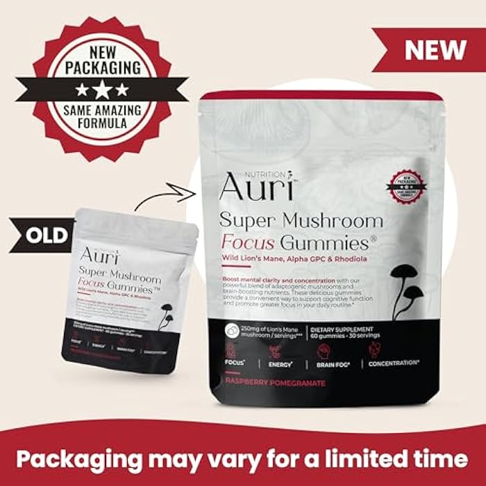 Auri Nutrition Super Mushroom Focus Gummies w/Lion's Mane, Alpha GPC & Rhodiola – Mushroom Supplement to Support Cognitive Function, Mental Clarity, Focus & Energy, 60 Gummies, Vegan Friendly, Non GMO - Image 2