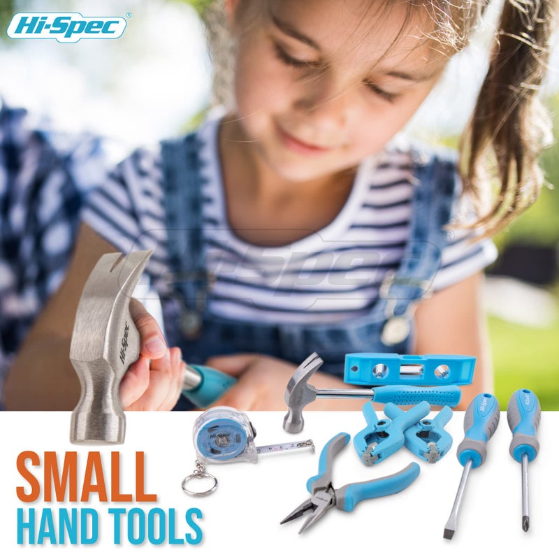 هاي-سبيك Hi-Spec 18pc مجموعة أدوات Kids مجموعة مجموعة وحقيبة الأدوات حجم الطفل. الأدوات اليدوية المعدنية الحقيقية لبناء DIY Woodwork & Construction - Image 5