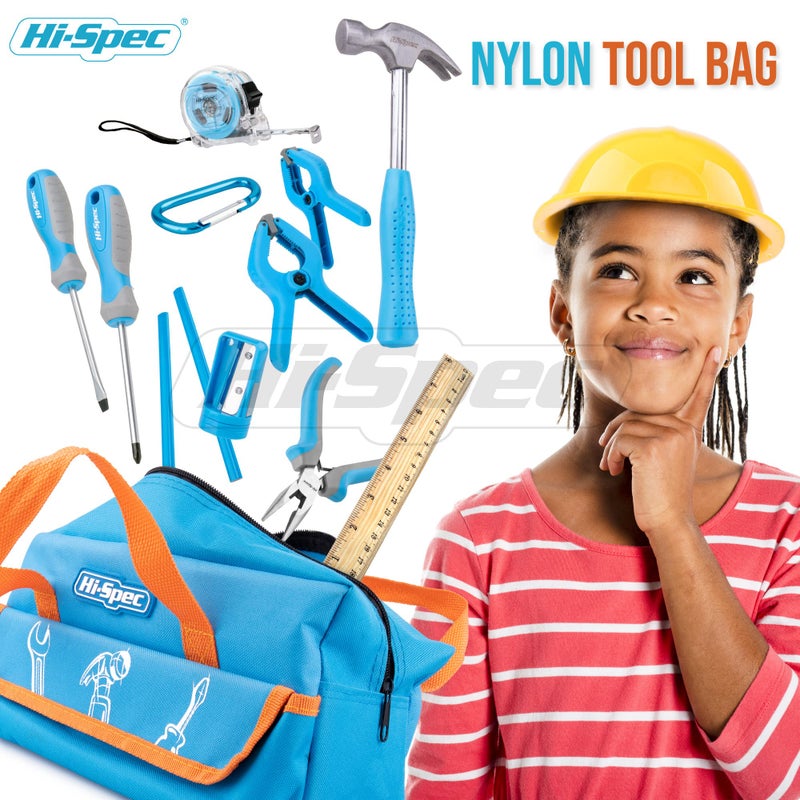 هاي-سبيك Hi-Spec 18pc مجموعة أدوات Kids مجموعة مجموعة وحقيبة الأدوات حجم الطفل. الأدوات اليدوية المعدنية الحقيقية لبناء DIY Woodwork & Construction - Image 4