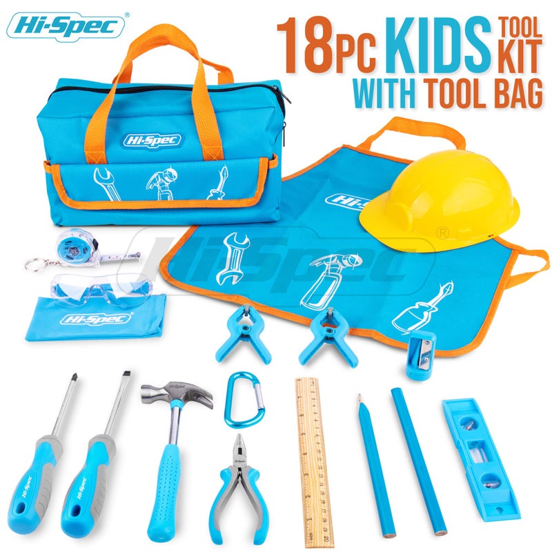 هاي-سبيك Hi-Spec 18pc مجموعة أدوات Kids مجموعة مجموعة وحقيبة الأدوات حجم الطفل. الأدوات اليدوية المعدنية الحقيقية لبناء DIY Woodwork & Construction - Image 2