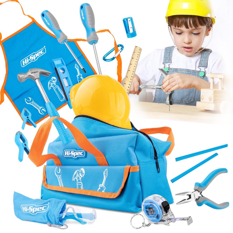 هاي-سبيك Hi-Spec 18pc مجموعة أدوات Kids مجموعة مجموعة وحقيبة الأدوات حجم الطفل. الأدوات اليدوية المعدنية الحقيقية لبناء DIY Woodwork & Construction - Image 1
