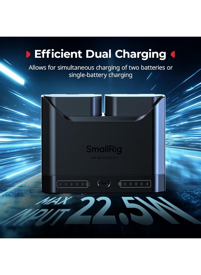 SMALLRIG NP-FZ100 Battery Charger for Sony, 2h Dual Slot Camera Charger with 22.5W USB-C Fast-charging Port,Full Compatible with Sony Alpha A7V A7III A7IV A6700 FX3 FX30 A9 A7CII A7RIII ZV-E1 ZV-E10II - Image 2