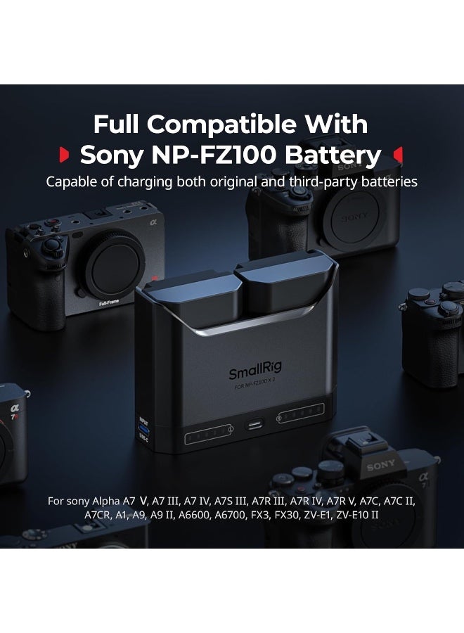 SMALLRIG NP-FZ100 Battery Charger for Sony, 2h Dual Slot Camera Charger with 22.5W USB-C Fast-charging Port,Full Compatible with Sony Alpha A7V A7III A7IV A6700 FX3 FX30 A9 A7CII A7RIII ZV-E1 ZV-E10II - Image 3