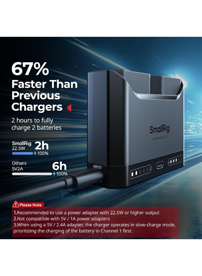 SMALLRIG NP-FZ100 Battery Charger for Sony, 2h Dual Slot Camera Charger with 22.5W USB-C Fast-charging Port,Full Compatible with Sony Alpha A7V A7III A7IV A6700 FX3 FX30 A9 A7CII A7RIII ZV-E1 ZV-E10II - Image 4