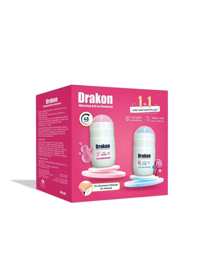 DRAKON - Drakon Whitening Roll-On Deodorant - Pink Bubble & Lollipop Candy 50ml - Image 1