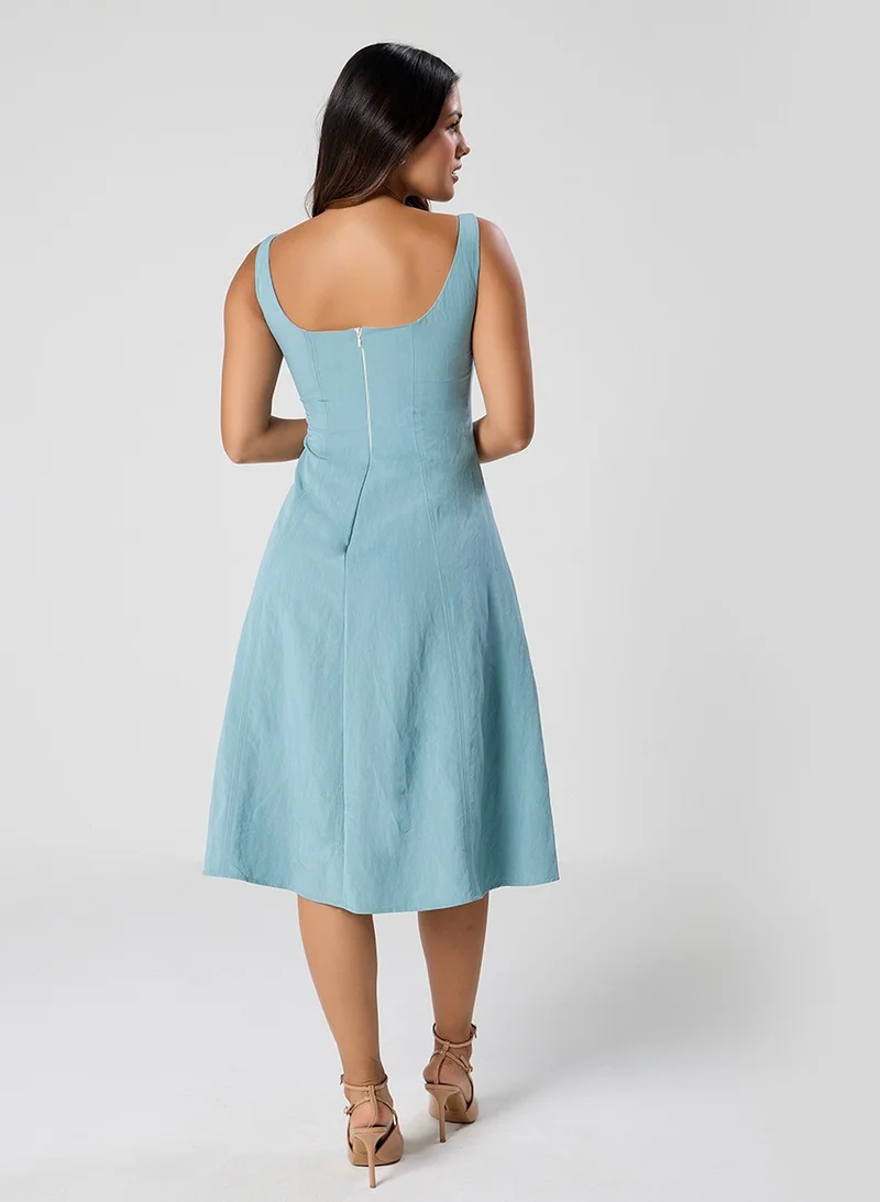 Zigzag Waistless Solid Sleeveless Blue Dress