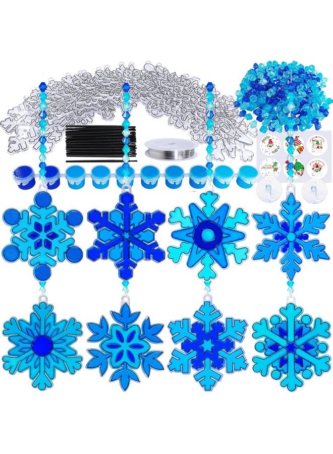 وينلين 24 مجموعة من زينة مصائد الشمس على شكل رقاقات الثلج لتزيين النوافذ بنفسك، أدوات حرفية لتزيين الكريسماس، مصائد الشمس المعلقة على شكل رقاقات الثلج للأطفال، أنشطة حفلات الكريسماس والشتاء في المنزل - Image 1
