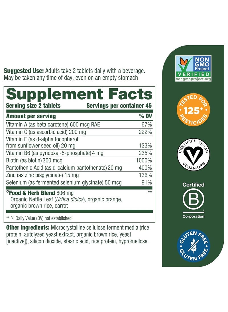 MegaFood Skin, Nails & Hair 2 - SUPPORTS A HEALTHY COMPLEXION, NAILS AND HAIR WITH VITAMINS A & C, ZINC AND BIOTIN, DIETARY SUPPLEMENT / 90 TABLETS / 45 SRVINGS.  - Image 3
