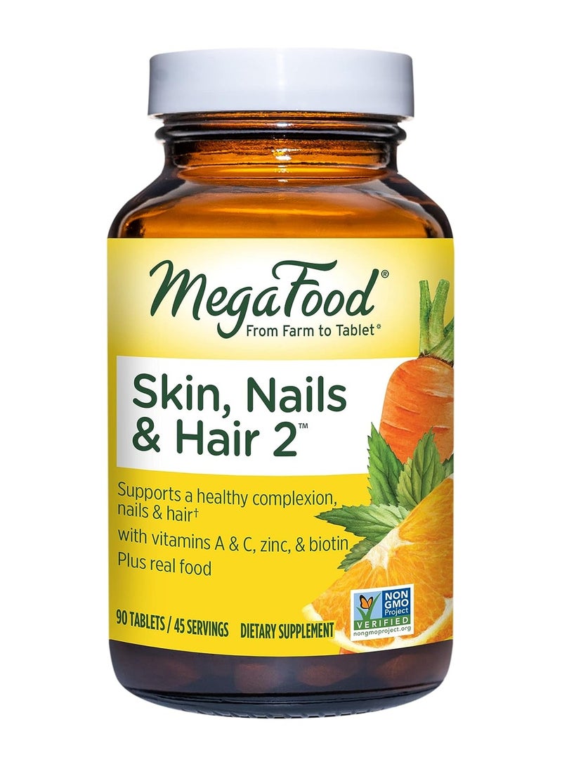 MegaFood البشرة والأظافر والشعر 2 - يدعم بشرة صحية، وأظافر وشعر مع فيتامينات A و C، والزنك والبيوتين، مكمل غذائي / 90 قرص / 45 حصة. - Image 1