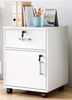 DUSALA Movable Filing Cabinet with 1 Drawer and 1 Door Lockable Office Cabinet with Wheels in White Industrial Wood  - Image 1