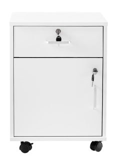 DUSALA Movable Filing Cabinet with 1 Drawer and 1 Door Lockable Office Cabinet with Wheels in White Industrial Wood  - Image 2