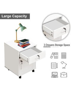 DUSALA Movable Filing Cabinet with 1 Drawer and 1 Door Lockable Office Cabinet with Wheels in White Industrial Wood  - Image 3