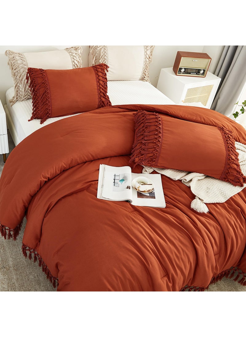 Andency Andency Burnt Orange Comforter Set California King  3 Pieces Boho Cal King Tassel Lightweight Soft Bedding Comforter Sets  Oversized Bed Set (104x96In Comforter & 2 Pillowcases)  - Image 4