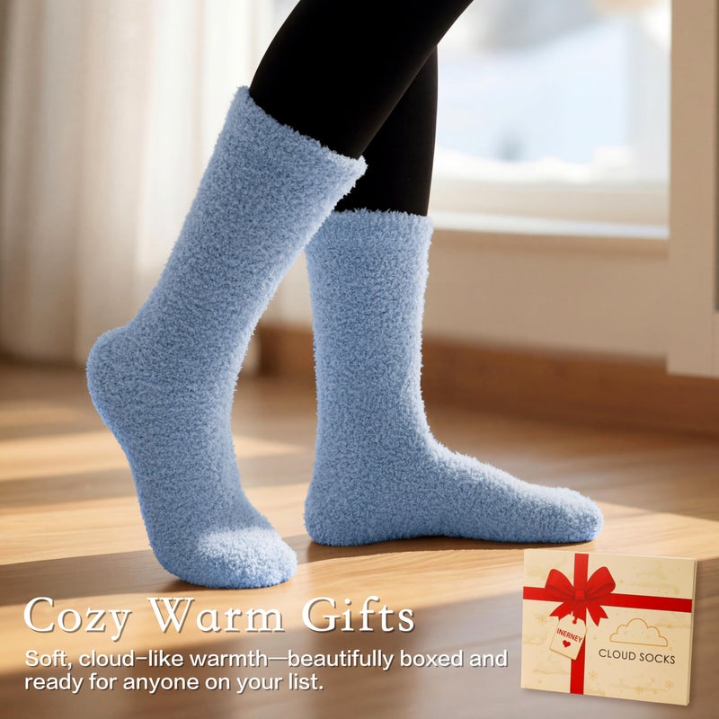 Inerney Blue Fuzzy Socks for Women Men Gifts, Warm Cozy Fluffy Cloud Slipper Style, Comfy Winter Sleep Sock, Christmas Stocking Stuffer Gift - Image 2