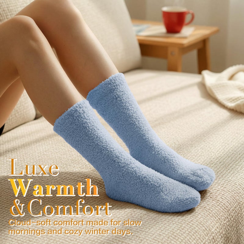 Inerney Blue Fuzzy Socks for Women Men Gifts, Warm Cozy Fluffy Cloud Slipper Style, Comfy Winter Sleep Sock, Christmas Stocking Stuffer Gift - Image 3