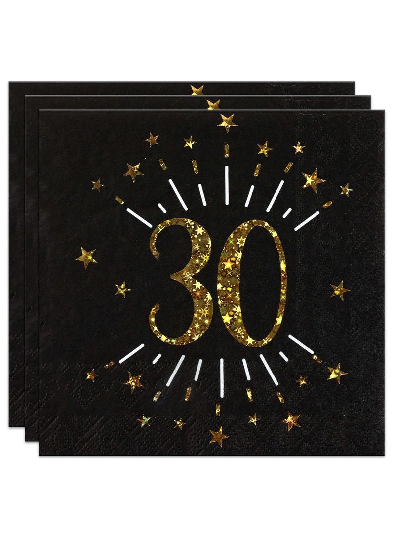 مناديل ورقية بمناسبة الذكرى السنوية لعيد الميلاد الثلاثين، لون أسود وذهبي، عبوة من 10 قطع، 33 سم