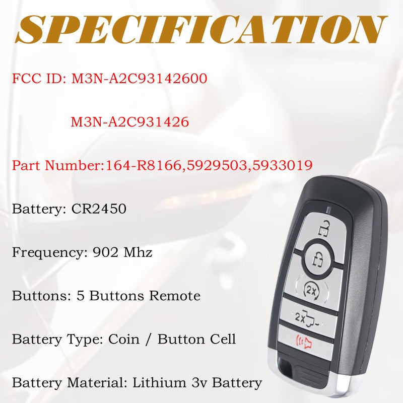 SUPALAND بديل مفتاح التحكم عن بُعد يناسب فورد F150/F-150 F250/F-250 F350 F450 2017 2018 2019 2020 2021 2024 برونكو مفتاح ذكي للدخول بدون مفتاح والتحكم في بدء التشغيل 164-R8166 5929503 M3N-A2C93142600 - Image 4