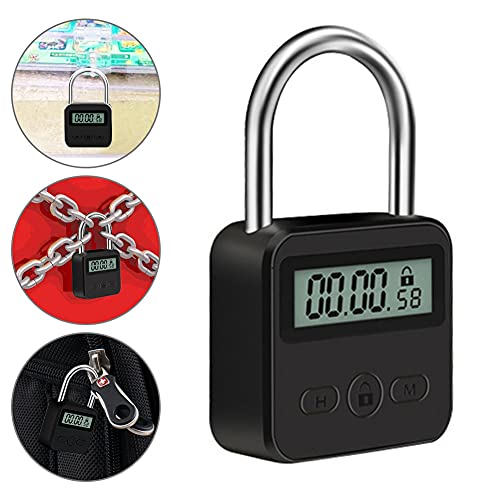 Tookie Metal Timer Lock, 99 Hours Max Timing Lock, USB Rechargeable Timer Padlock with LCD Display, Multi-Function Micro Electronic Timer Lock, Heavy Duty Metal Time Out Padlock(Black) - Image 2