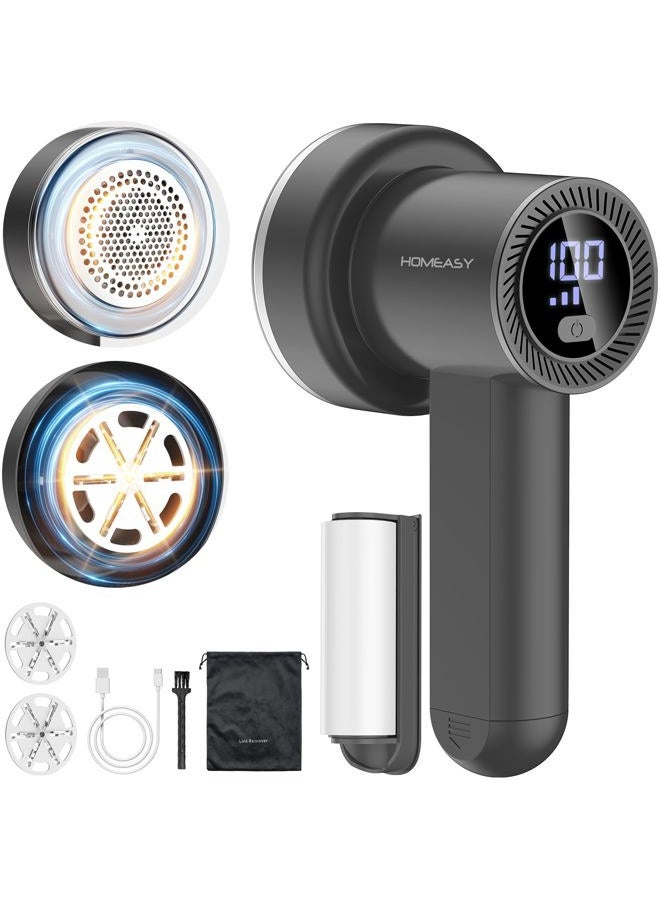 HOMEASY Fabric Shaver Fuzz Remover Rechargeable, Electric Lint Remover Shaver with 3 Blades & LED Digital Display, Sweater Couch Fabric Pill Shaver for Sweater, Couch, Furniture (Dark Gray) - Image 1